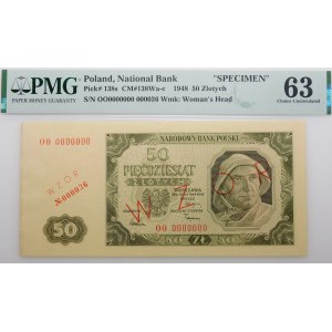 50 złotych 1948 - ser. OO - numeracja zerowa - WZÓR No 000036 - RZADKI