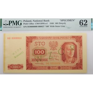 100 złotych 1948 - ser. OO - numeracja zerowa - WZÓR No 000027 - RZADKI