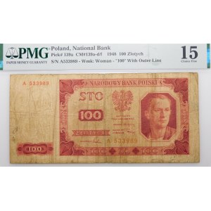 100 zloty 1948 - ser. A - first single letter series