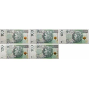 Lot 5 x 100 złotych 2012 - ser. AT, AU, BS, BX, BZ