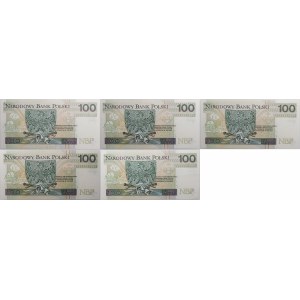 Lot 5 x 100 złotych 2012 - ser. AT, AU, BS, BX, BZ