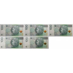 Lot 5 x 100 złotych 2012-2018 - ser. CA, CS, DM, EB, EU