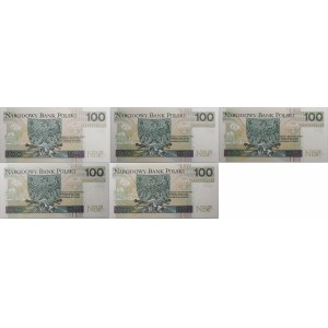 Lot 5 x 100 złotych 2012-2018 - ser. CA, CS, DM, EB, EU