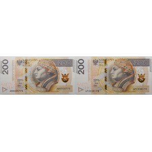 Lot 2 x 200 złotych 2015 - ser. AB, AF