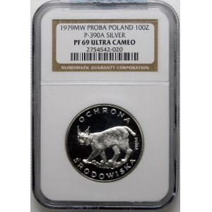 100 zlatých vzorek Rys na trávě 1979 - stříbro