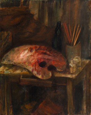 Zygmunt Józef Menkes (1896 Lwów - 1986 Riverdale, USA), Martwa natura z paletą i przyborami malarskimi, lata 30. XX w.