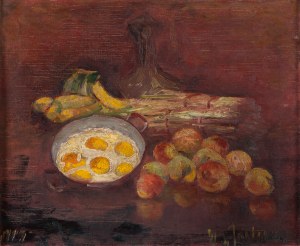 Włodzimierz Terlikowski (1873 Poraj k. Łodzi - 1951 Paryż), Martwa natura z jajkami, szparagami i owocami, 1914