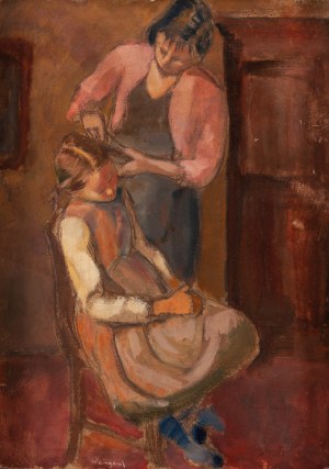 Joachim Weingart (1895 Drohobycz - 1942 Auschwitz), Czesanie włosów (recto) / Akt kobiety w podwiązkach (verso)