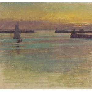 OSWALD GRILL (Vienna 1878 - 1964 Vienna), Sailers at Sunset