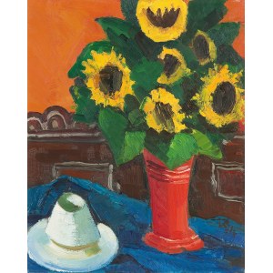 RUDOLF KLAUDUS (Großwarasdorf 1895 - 1979 Eisenstadt), Sun Flowers in red Vase, 1974