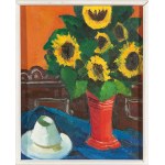 RUDOLF KLAUDUS (Großwarasdorf 1895 - 1979 Eisenstadt), Sun Flowers in red Vase, 1974