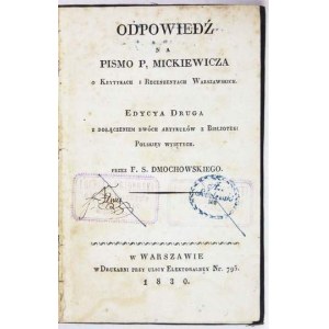 Odpowiedź na pismo p. Mickiewicza O Krytykach i Recenzentach Warszawskich. 1830
