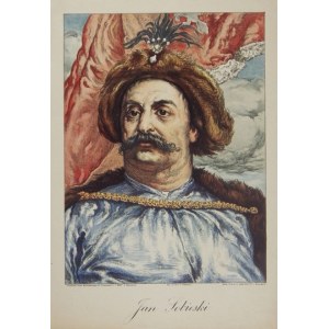 JAN Sobieski. Portret w barwnej litografii form. 31,5x23,5 na ark. 43x33 cm.