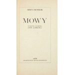 MUSSOLINI Benito - Mowy. Tłumaczył z włoskiego Edwin Jędrkiewicz. Lwów [1924]. Nakł. Sp. Akcyjnej Wydawn. 8, s. 62, [2]....