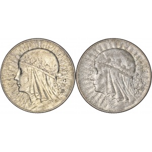 zestaw 2 monet: 5 złotych 1933 i 1934, głowa kobiety