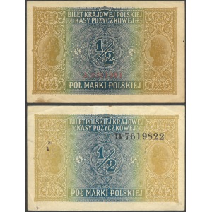 zestaw dwóch banknotów z 9 grudnia 1916: ½ marki jenerał i generał