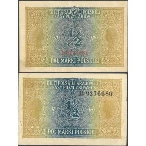 zestaw dwóch banknotów z 9 grudnia 1916: ½ marki jenerał i generał