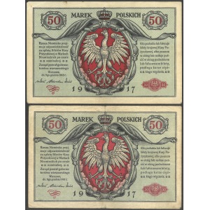 zestaw dwóch takich samych banknotów: 50 marek (jenerał), 9 grudnia 1916