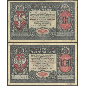 zestaw dwóch banknotów z 9 grudnia 1916: 100 marek (jeneral), Mił. 6 oraz 100 marek (generał)