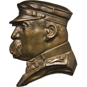 Plakieta sylwetkowa, głowa Marszalka Józefa Piłsudskiego, brąz lany