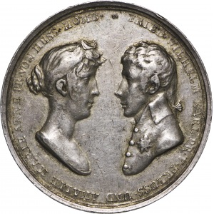 PRUSY medal zaślubiny fryderyka Wilhelma Karola księcia Prus i Amalii Marii Marii, księżniczki Hessen-Homburg, 1804, med. Abranson