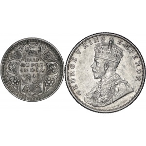 zestaw 2 monet: 1 rupia 1918, ½ rupii 1943, Jerzy V (1936-1947), Ag