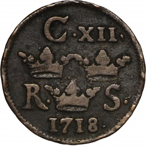 zestaw 4 monet: 1/6 öre 1718 SM, Avesta, Karol XII (1697-1718); 1 korona 1963, 2 korony 1965, 5 koron 1966, Kantex, Gustaw Adolf VI (1950-1973)