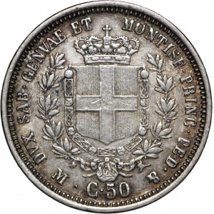 Sardynia 50 centissimi 1860 M