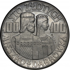 Próba NIKIEL 100 złotych 1960 Mieszko i Dąbrówka - popiersia