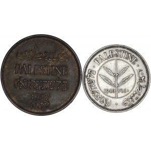 zestaw 2 monet: 2 mile 1927 CuSn, 50 milsów 1940, Londyn