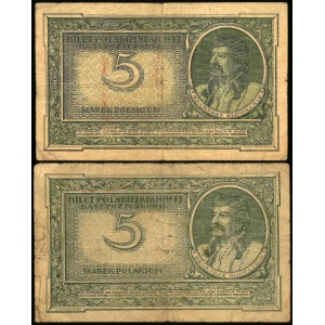 zestaw dwóch takich samych banknotów: 5 marek, 17 maja 1919, 