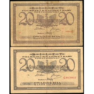 zestaw dwóch takich samych banknotów: 20 marek, 17 maja 1919