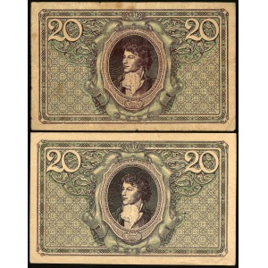 zestaw dwóch takich samych banknotów: 20 marek, 17 maja 1919