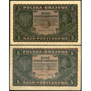 zestaw dwóch takich samych banknotów: 5 marek, 23 sierpnia 1919