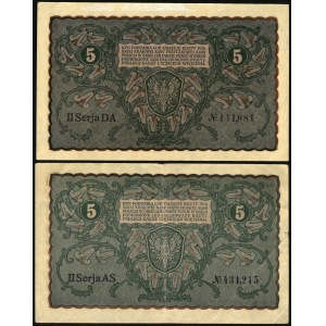 zestaw dwóch takich samych banknotów: 5 marek, 23 sierpnia 1919