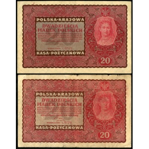 zestaw dwóch takich samych banknotów: 20 marek, 23 sierpnia 1919