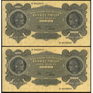 zestaw dwóch takich samych banknotów: 10 000 marek, 11 marca 1922