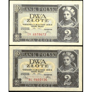 zestaw dwóch banknotów: 2 złote, 26 lutego 1936 (jeden banknot z nadrukiem: 120. rocznica założenia WTN)