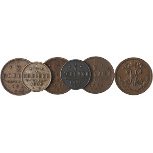 Rosja, zestaw 6 monet: 1/4 i 1/2 kopiejki 1898-1913