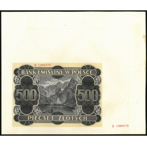 500 złotych, 1 marca 1940, poddruk awersu i rewers, makulatura