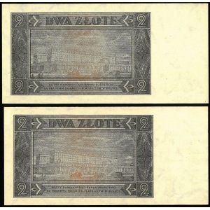 zestaw dwóch banknotów: 2 złote, 1 lipca 1948 oraz drugi egz. z nadrukiem 120 lat WTN