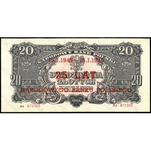 20 złotych, 1944, z nadrukiem 25 lat NBP 15.01. 1945 -15.01.1970