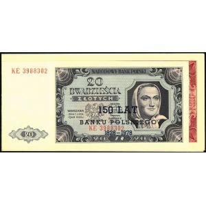 karnet 150 lat Banku Polskiego 1828, banknoty 20 i 100 zł 1 lipca 1948 z nadrukami