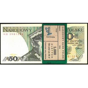 paczka (100 szt.) banknotów 50 złotych, 1 grudnia 1988, w oryginalnej banderoli