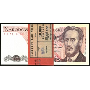 paczka (100 szt.) banknotów 100 zł, 1 grudnia 1988, w oryginalnej banderoli