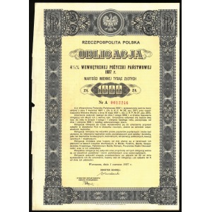 obligacja pożyczki państwowej na 1000 złotych, 1937