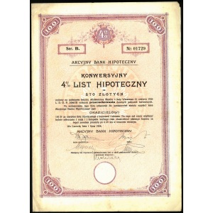 list hipoteczny na 100 złotych, 1 lipca 1926, Akcyjny Bank Hipoteczny we Lwowie