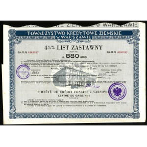 list zastawny na 880 zł, 2 listopada 1935, Towarzystwo Kredytowe Ziemskie w Warszawie