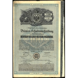 AUSTRIA, 100 guldenów, 1 luty 1889, premiowy list dłużny