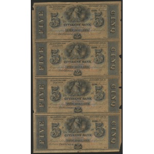 USA, Luizjana, nierozcięty arkusz 4 banknotów 5 dolarowych (bez zdjcia)